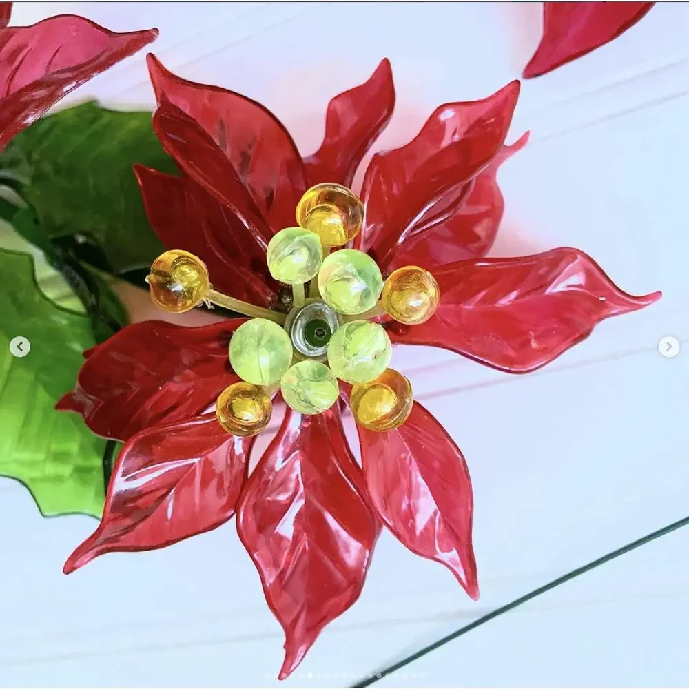 Vintage Christmas Poinsettia Lucite 1968 CK Ind Red Flower Double Flower ONE